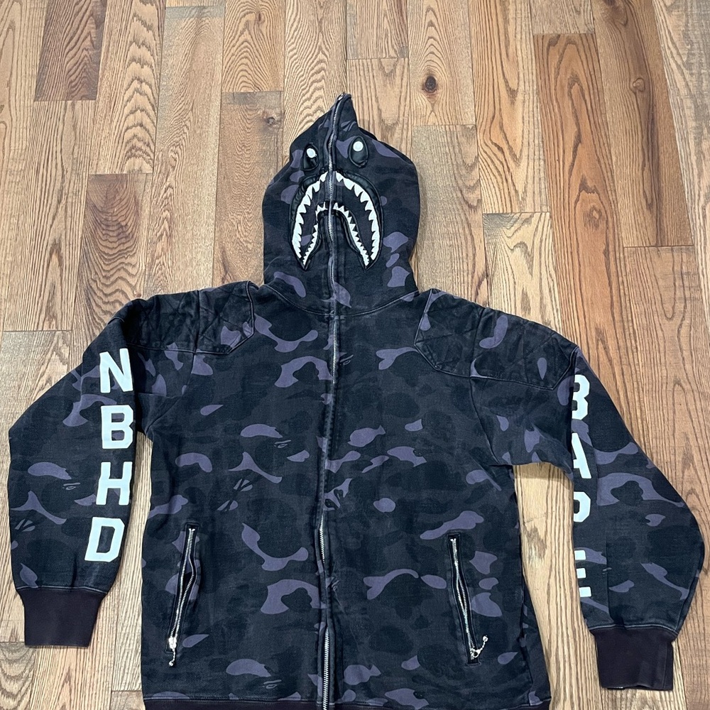 BAPE x Neighborhood Camo Shark Full Zip Hoodie Mens XXL Fits L